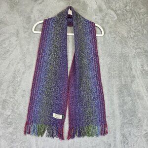 Mucros Weavers Scarf Womens O/S Purple Multicolor Stripe Fringe Wool Cashmere